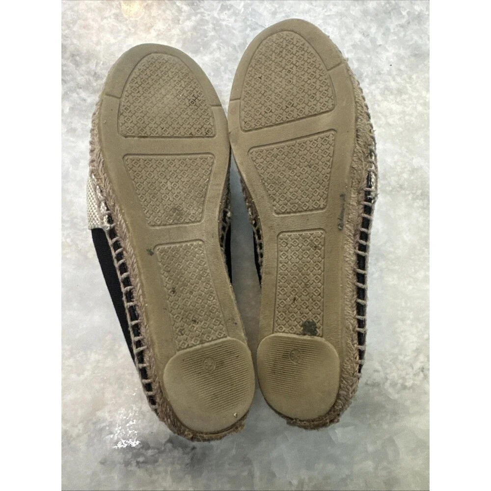 Tory Burch Women's 6.5 Blue Flat Espadrilles Logo Leather Slip On Shoes